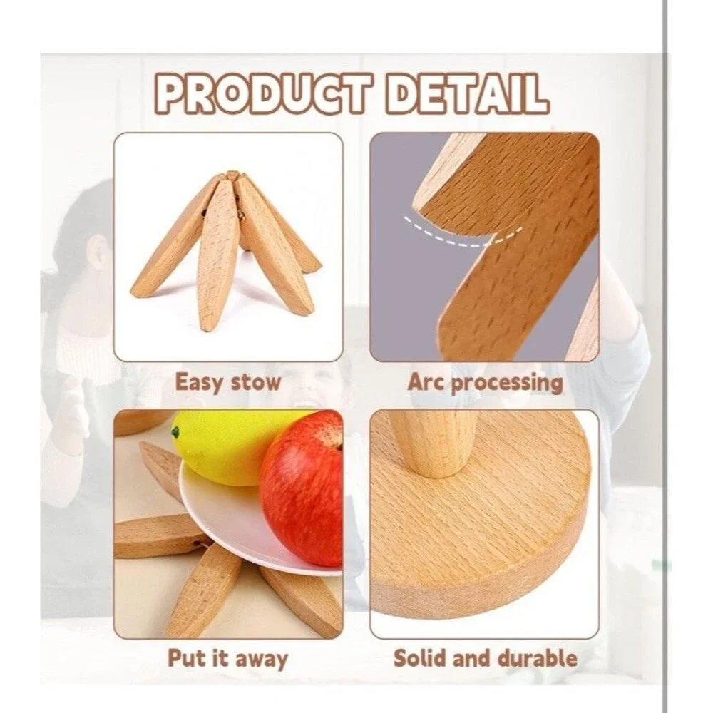 Wooden Trivets for Hot Dishes Tree Shape Set Foldable Kitchen Pot Holders